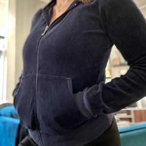 VINTAGE Juicy Couture Velour Track Jacket Hoodie size L Royal Blue